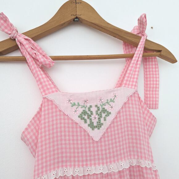 Vintage Cinderella Dress Girls Size 10 Pink Gingham Embroidered Sundress Maxi - Picture 2 of 7